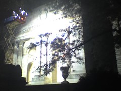 NYPL façade lit by klieg lights