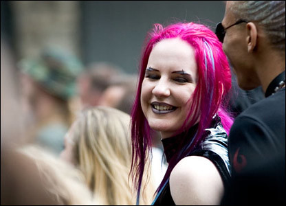 girls with highlights in their hair. Pink hair