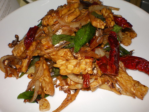 tempe with ikan bilis and dried chillies