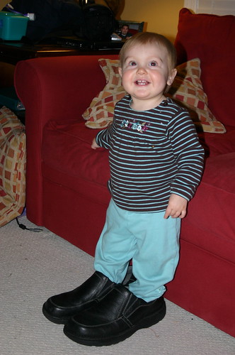 Anna in Daddy's shoes