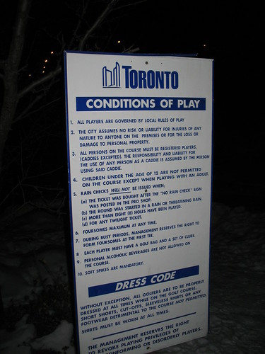 Official City of Toronto Conditions of Play for Golf