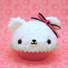 Amigurumi Vanilla Cupcake Bear with flower and ribbon