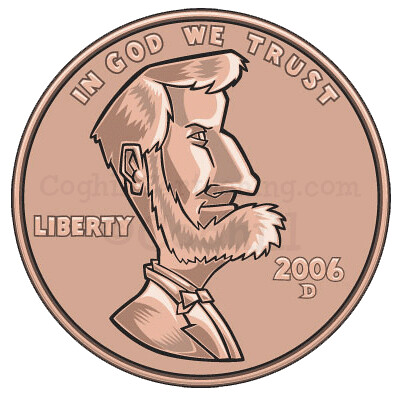 Vector cartoon art of a United States Lincoln penny (one cent).