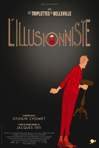 "L'illusionniste" French poster, via elseptimoarte.net: identical to the USA poster except that the background is black and the capital-lettered title is tan.