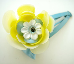 Blue and Yellow Vintage Flowers Barrette