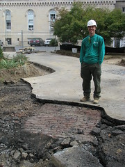 The foreman for the landscape crew discovered this brick path during asphalt removal.