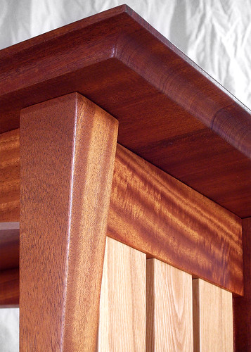 Mahogany table corner close up.