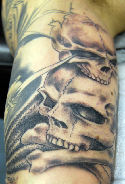 Skull and Cross Bones Tattoo. Tattooed by Ray at The Tattoo Studio, Crayford
