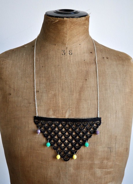 black lace triangle necklace