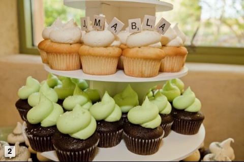 Scrabble wedding cupcakes Scrabble pieces provided by the couple by Retro