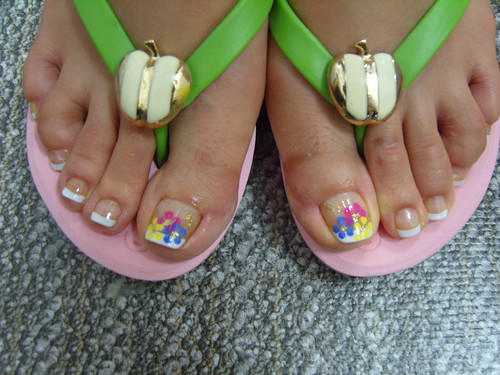 Colorful french toe nails white tips