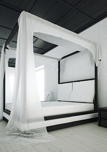 Mazzali: "WIND" canopy bed / il letto a baldacchino "WIND". Bedroom area