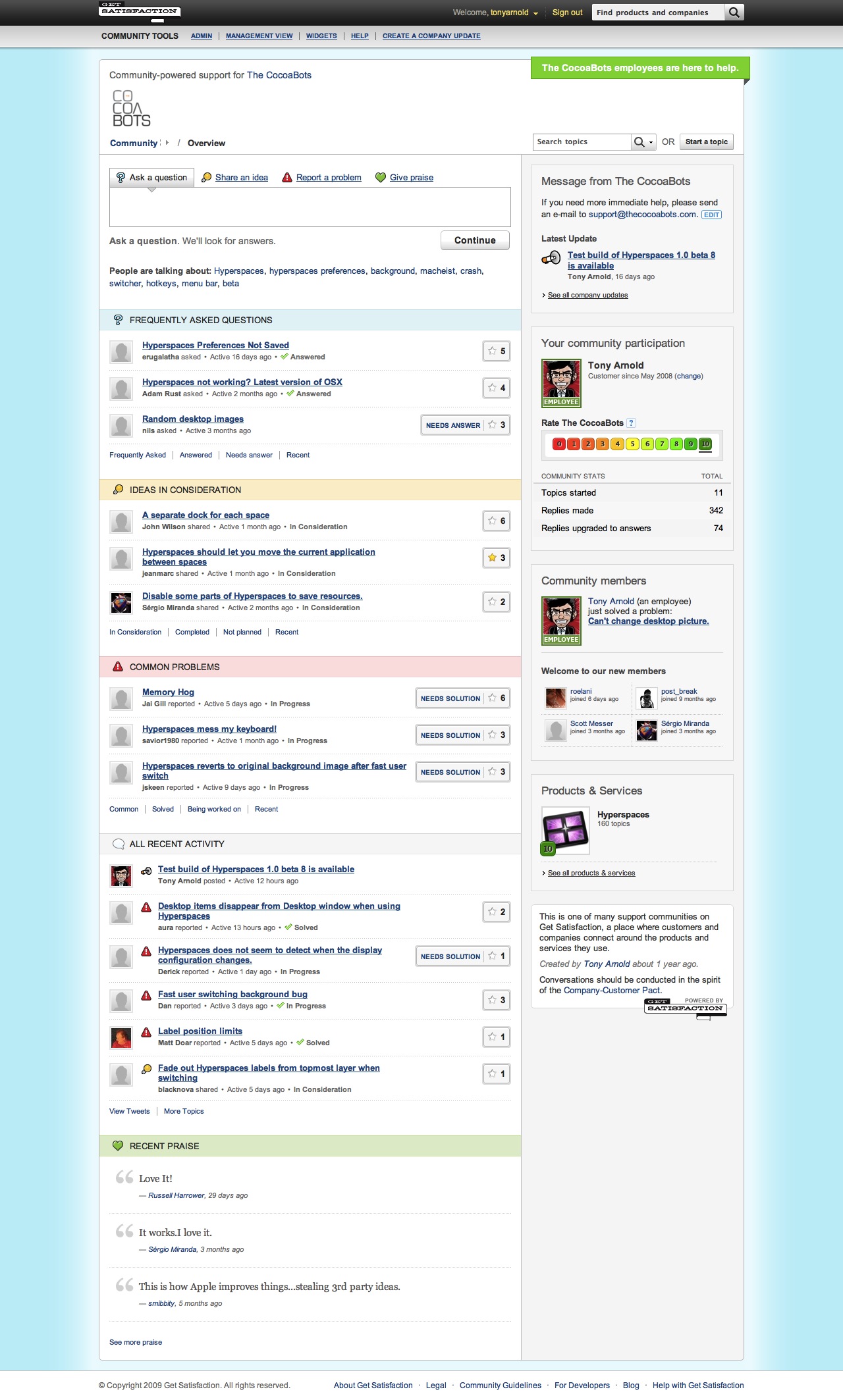 GetSatisfaction: CocoaBots Support Page