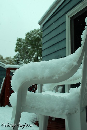 snow covered patio chair