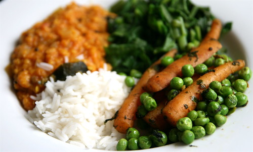 Carrots and Peas with Ginger and Green Coriander