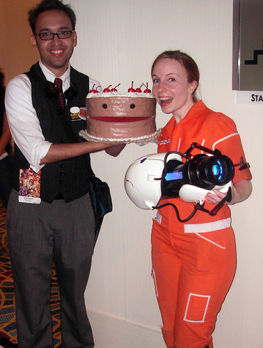 portal 2 chell cosplay. Chell finds cake, is happy