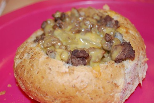 beef in a bread bowl