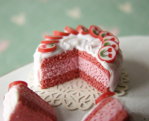 Miniature Food - Pink and White Cherry Cake