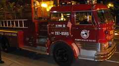 A retired 1965 Mack fire pumper truck originally from Long Island New York.  O' Leary's Fire Truck Tours. Chicago Illinois. Tuesday, July 14th 2009.