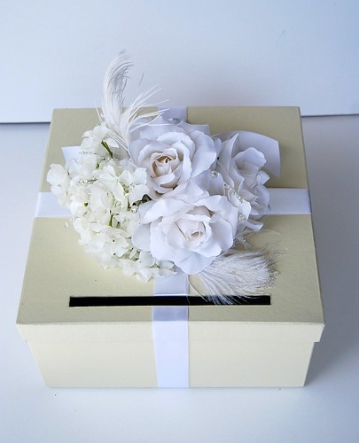 Vintage Glam Wedding Card Box Ivory White With Crystals 