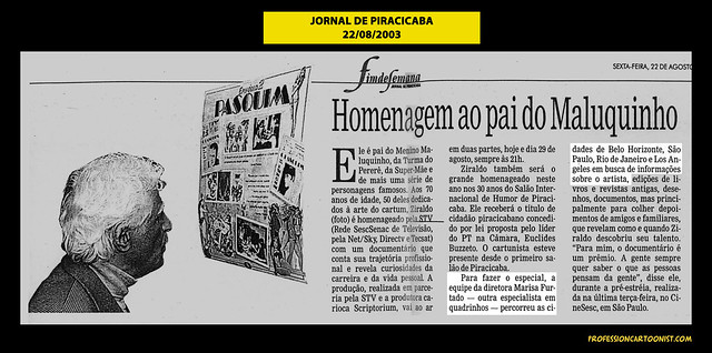 "Homenagem ao pai do Maluquinho" - Jornal de Piracicaba - 22/08/2003