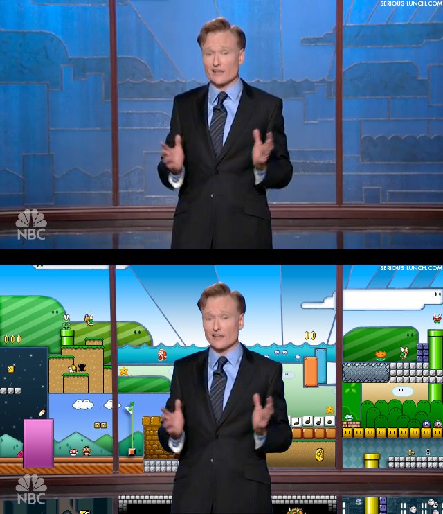 Super Mario Bros. es el fondo del vitral de The Tonight Show with Conan O’Brien