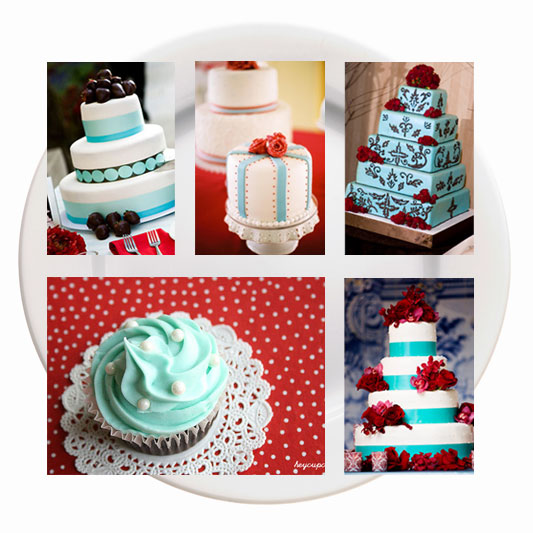 red and tiffany blue wedding cakes