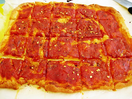 Homemade Pizza square cut