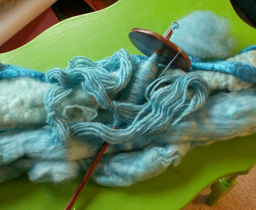 Bluefaced Leicester bamboo and nylon sock yarn handspun on a drop spindle blue turquoise hand dyed