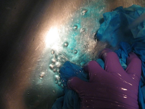 excess dye being rinsed out in the sink.....