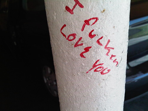 'I fucken love you' written on a pole