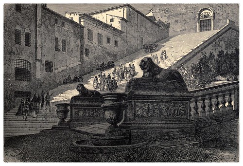 015-Escaleras de la Basilica de Santa Maria en lo alto del Monte Capitolino-Italian pictures drawn with pen and pencil 1878
