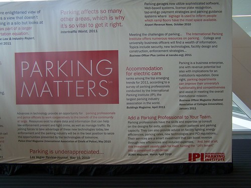 Part of a panel sign promoting the International Parking Institute