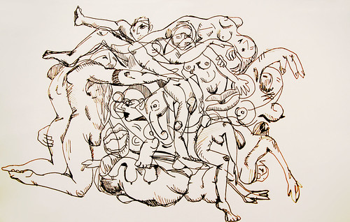 orgy sketch #1, Ink on paper, 2010, by Kristie Eden by kristieholiday