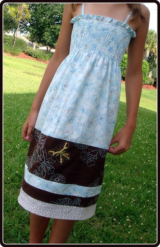 Shirred Blue and Brown Butterfly Sundress