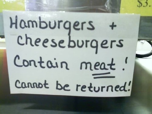 Hamburgers + cheeseburgers contain meat! Cannot be returned!