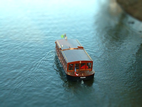 Model of boat on Vltava River, Prague, Czech Republic