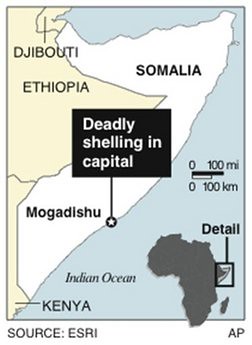 Map of area in Somalia where attacks were made by the resistance forces against the US-backed President who was boarding a plane enroute to Uganda. AMISOM and funding from the Obama administration has kept the TFG barely afloat. by Pan-African News Wire File Photos