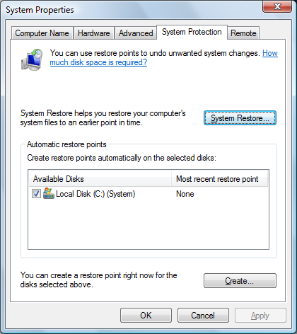 System Protection Tab