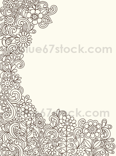 Hand-Drawn Psychedelic Paisley Henna Tattoo Doodle with Flowers and Swirls