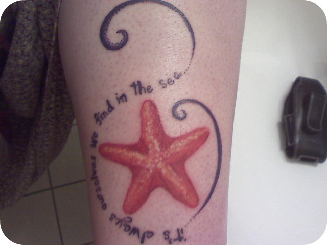 "It's always ourselves we find in the sea" tattoo