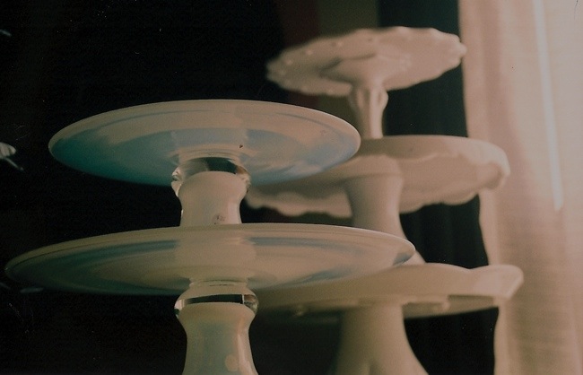 cake stands in the sunlight.