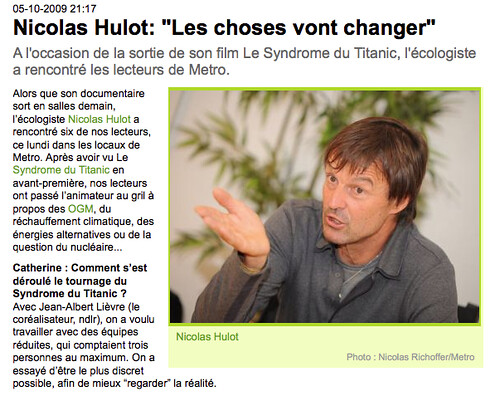 Interview de Nicolas Hulot par MetroFrance.com