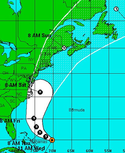 T.S. Danny forecast track, Aug. 26, 11:00 AM EDT (cropped)