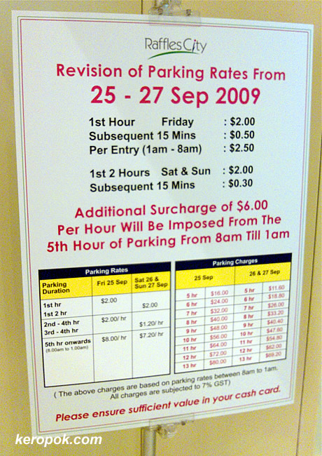 Parking Rates at Raffles City Shopping Center for F1