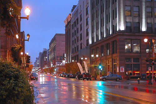 Washington Avenue, in downtown Saint Louis, Missouri, USA - at dusk in the rain 2