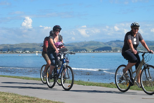 Biking along off road cycle track on Hardinge Road, Napier