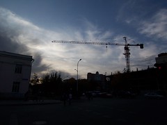 Sunset and crane