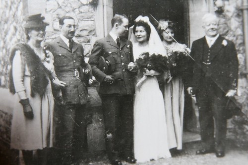 grandmom and granddad waldie at their wedding with their parents (?)