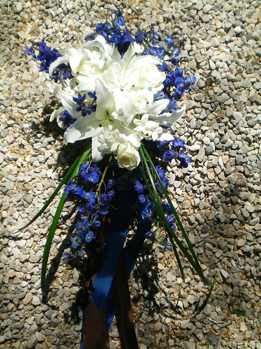 Blue and White Bridal Bouquet White Oriental Lillys Lilly Grass